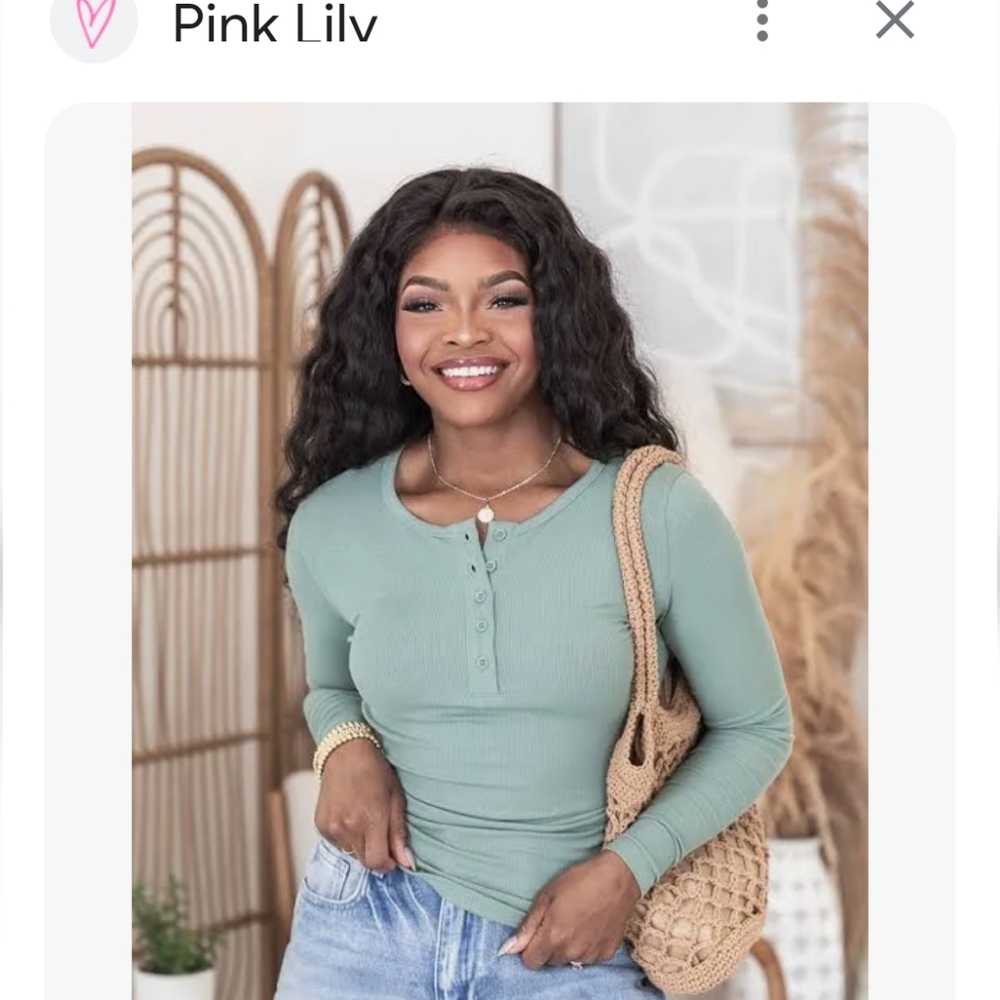 Pink Lily Large Light Sage Green long sleeve Ribbed top